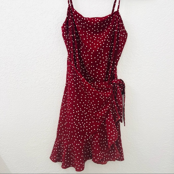 Princess Polly Deep Red Caesura Polka Dot Mini Dress - Picture 8 of 15